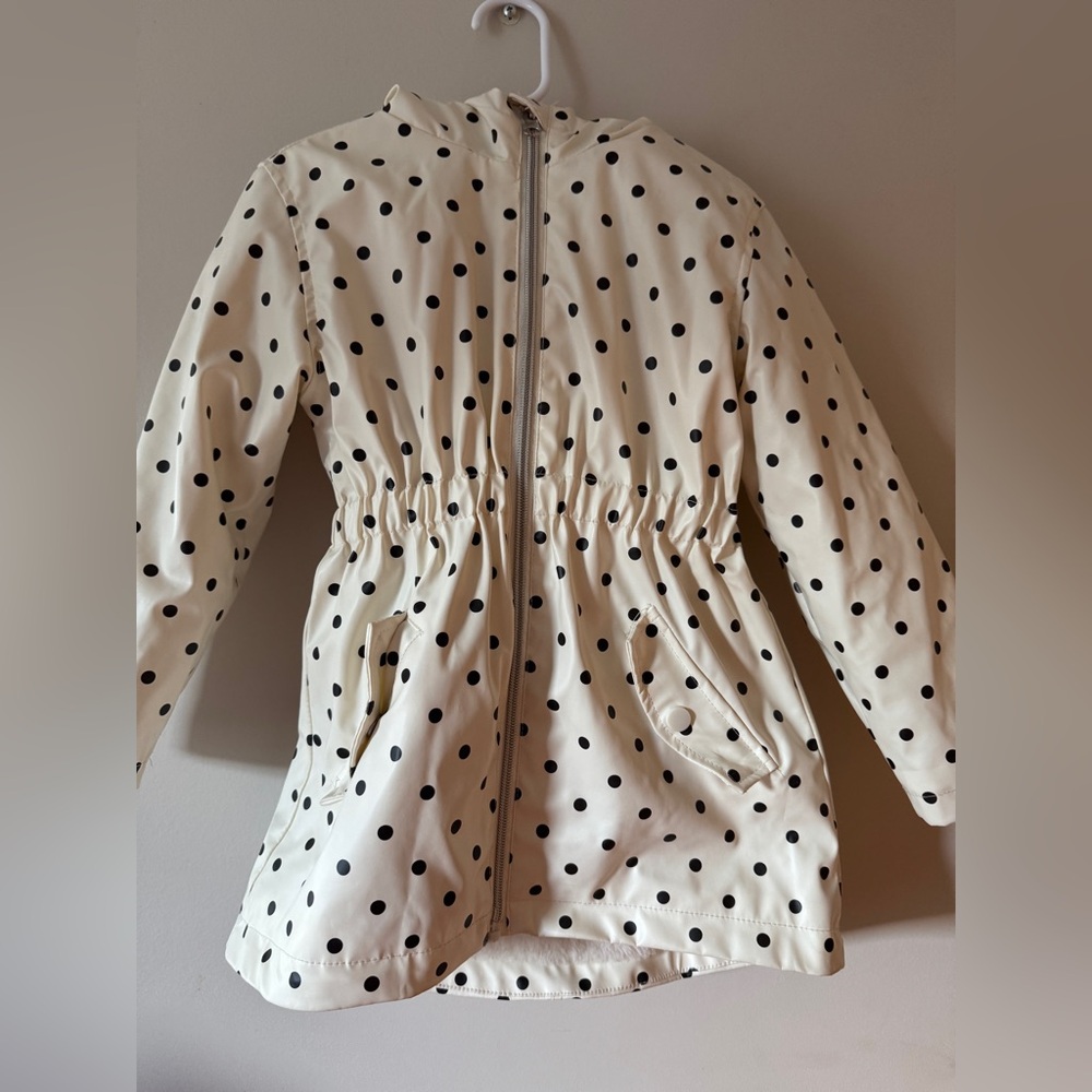Liv & Lottie Size 4 Girl's Polka Dot Faux Fur Lined Rain Jacket Coat EUC